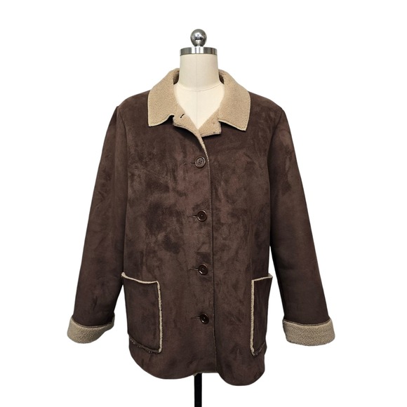 Boden Jackets & Blazers - Vintage Boden Womens Brown Faux Suede Sherpa Shearling Pennylane Coat Size 16